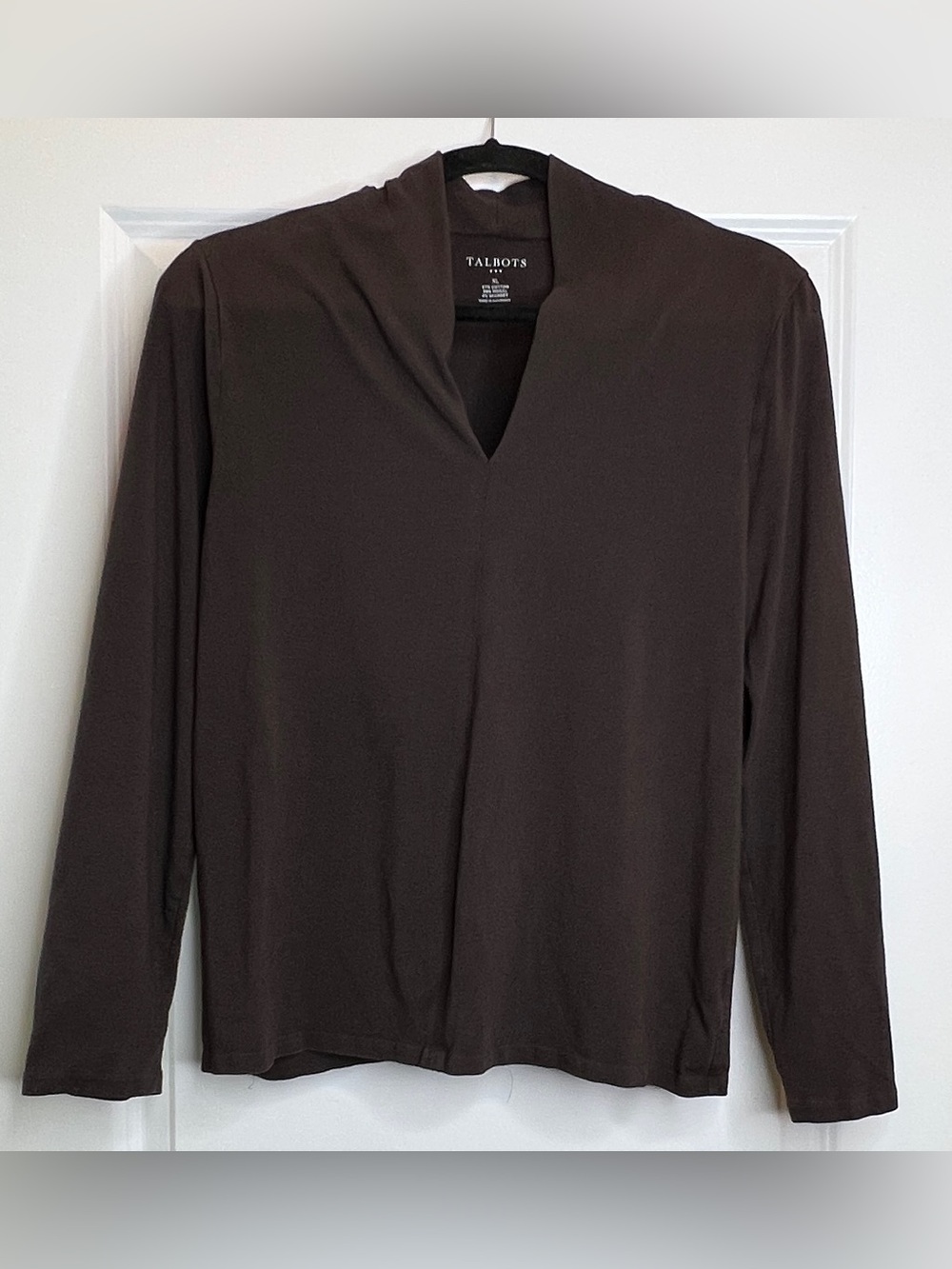 Talbots Chocolate Brown Split Neck Long Sleeve Knit Top XL